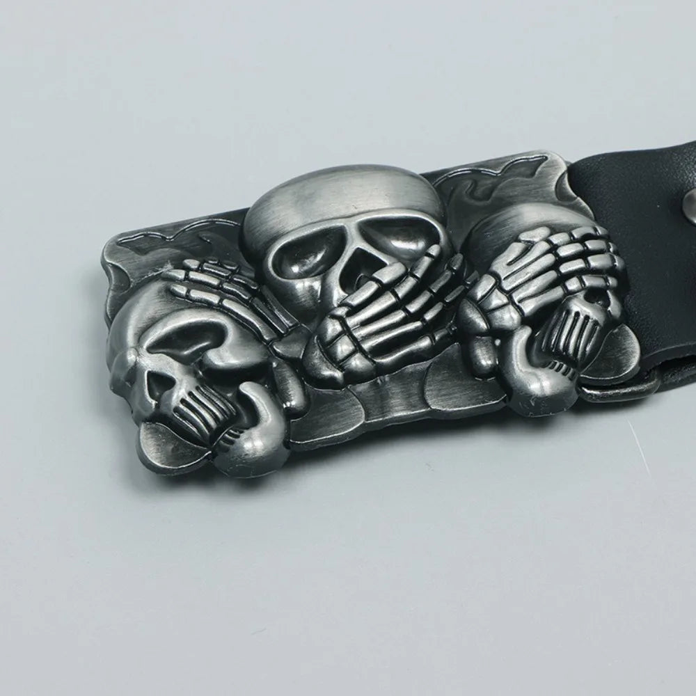 Fashion Casual Skull Belt Punk Versatile Gothic Leather Belt Adjustable Snap on Waist Belt Unisex