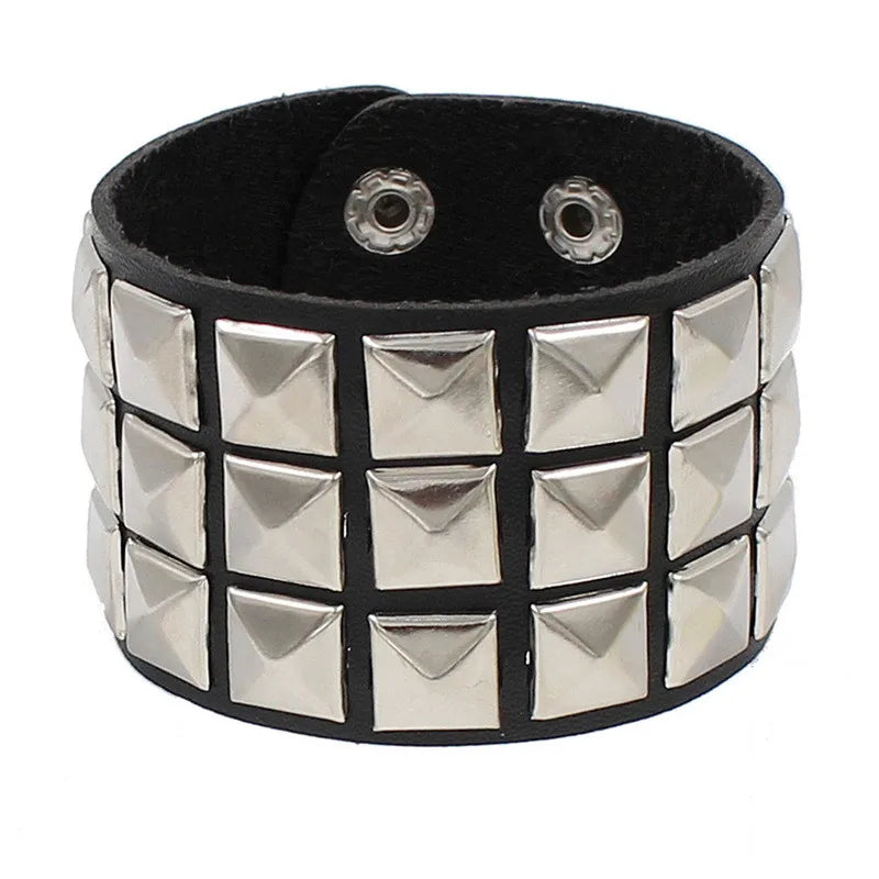 80s Leather Punk Bracelet for Men Women Wristband Goth Punk Rock Bracelet Cuff Bangle Unisex for Halloween Party Favors Accessor