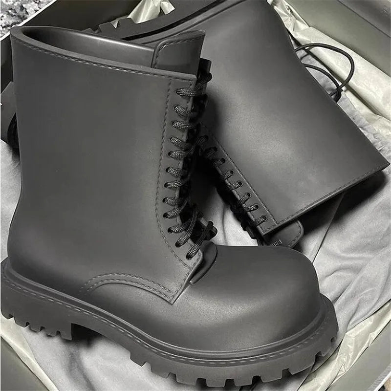 Boot Fashion Lacing Up Derby Black Boot