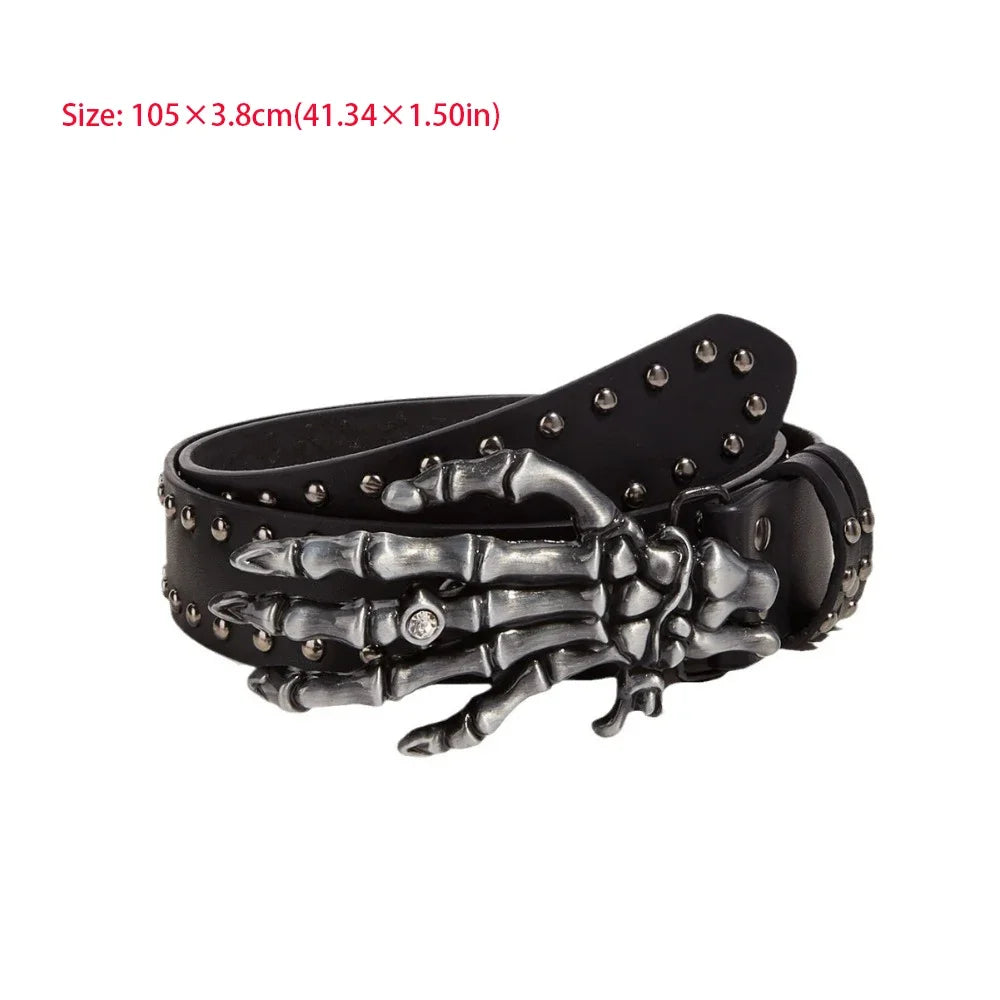 Fashion Casual Skull Belt Punk Versatile Gothic Leather Belt Adjustable Snap on Waist Belt Unisex