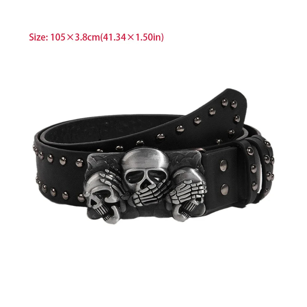 Fashion Casual Skull Belt Punk Versatile Gothic Leather Belt Adjustable Snap on Waist Belt Unisex