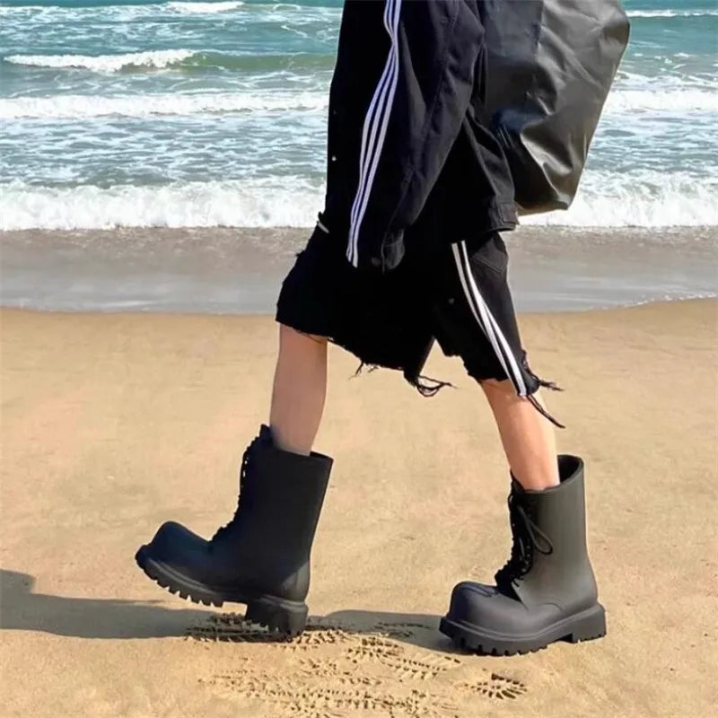Boot Fashion Lacing Up Derby Black Boot