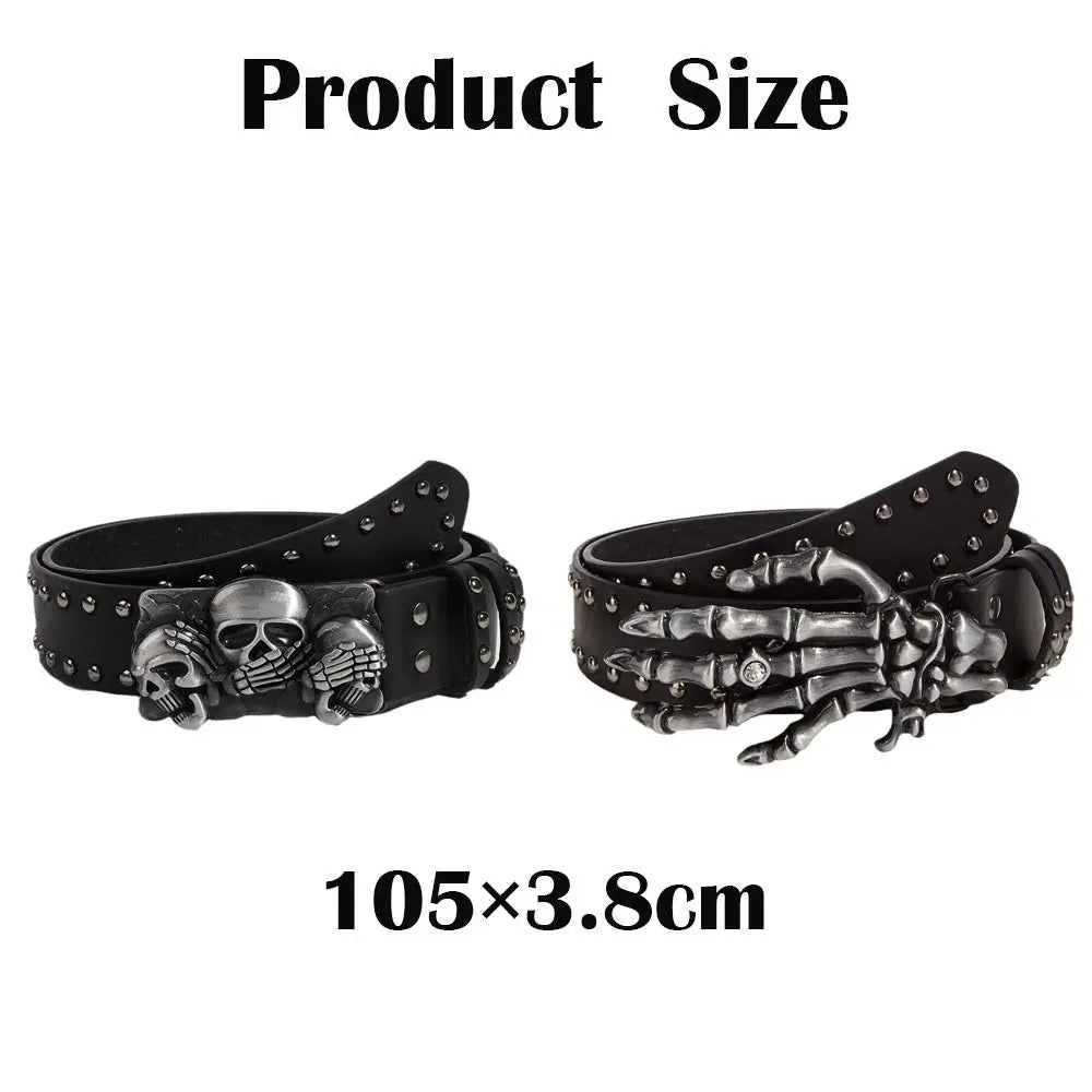 Fashion Casual Skull Belt Punk Versatile Gothic Leather Belt Adjustable Snap on Waist Belt Unisex