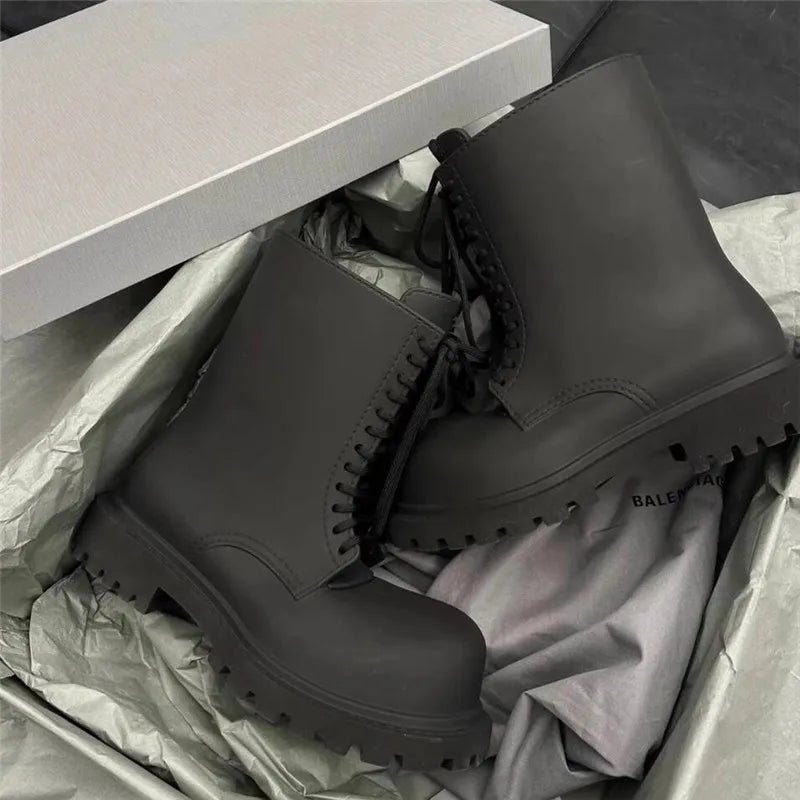 Boot Fashion Lacing Up Derby Black Boot