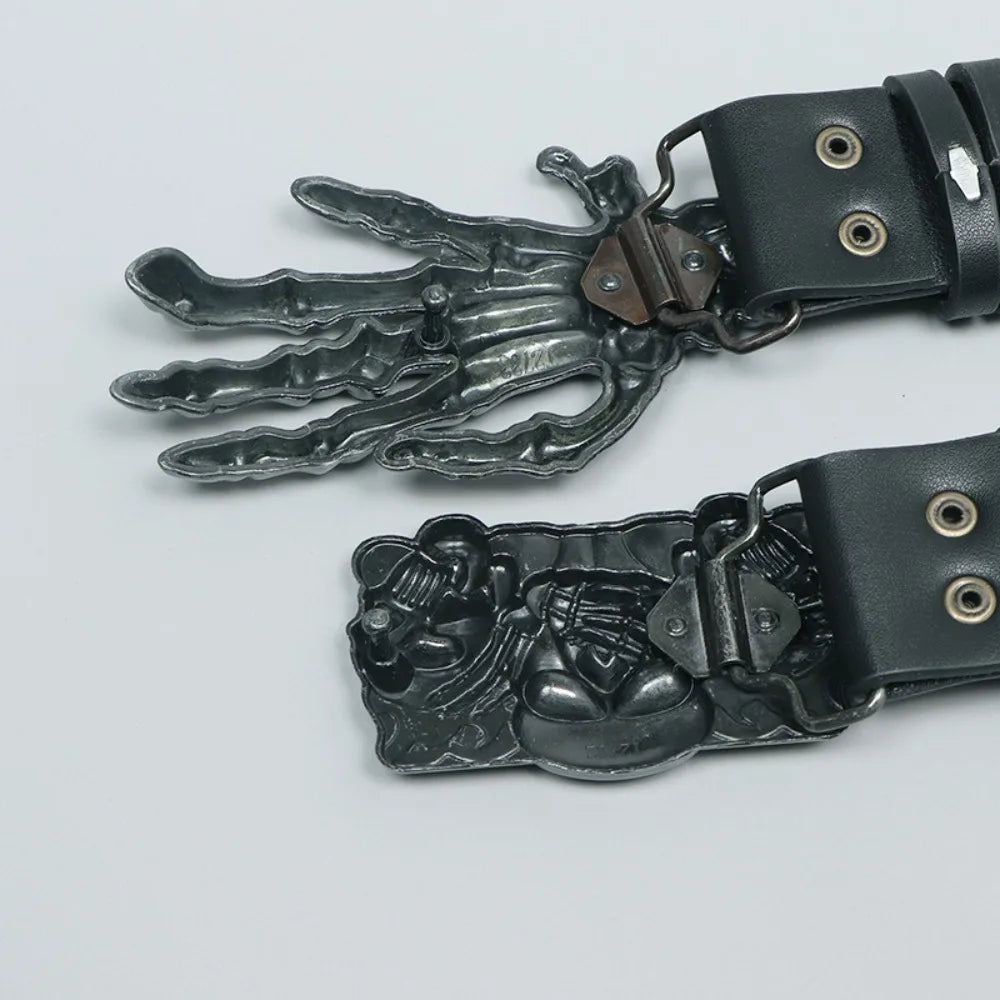 Fashion Casual Skull Belt Punk Versatile Gothic Leather Belt Adjustable Snap on Waist Belt Unisex