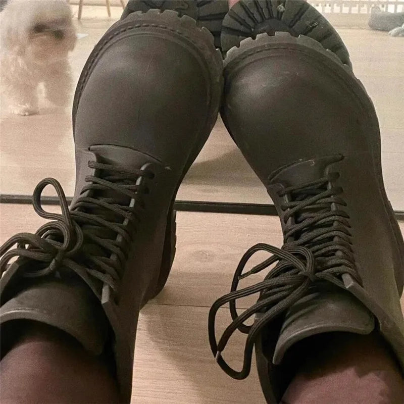 Boot Fashion Lacing Up Derby Black Boot