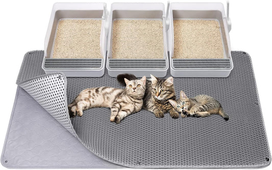 Cat Litter Mat - Extra Large XL 45"X 27" Cat Litter Trapping Mat, Machine Washable Double Layer Design, Urine & Waterproof for Kitty- Easy Clean for Floor
