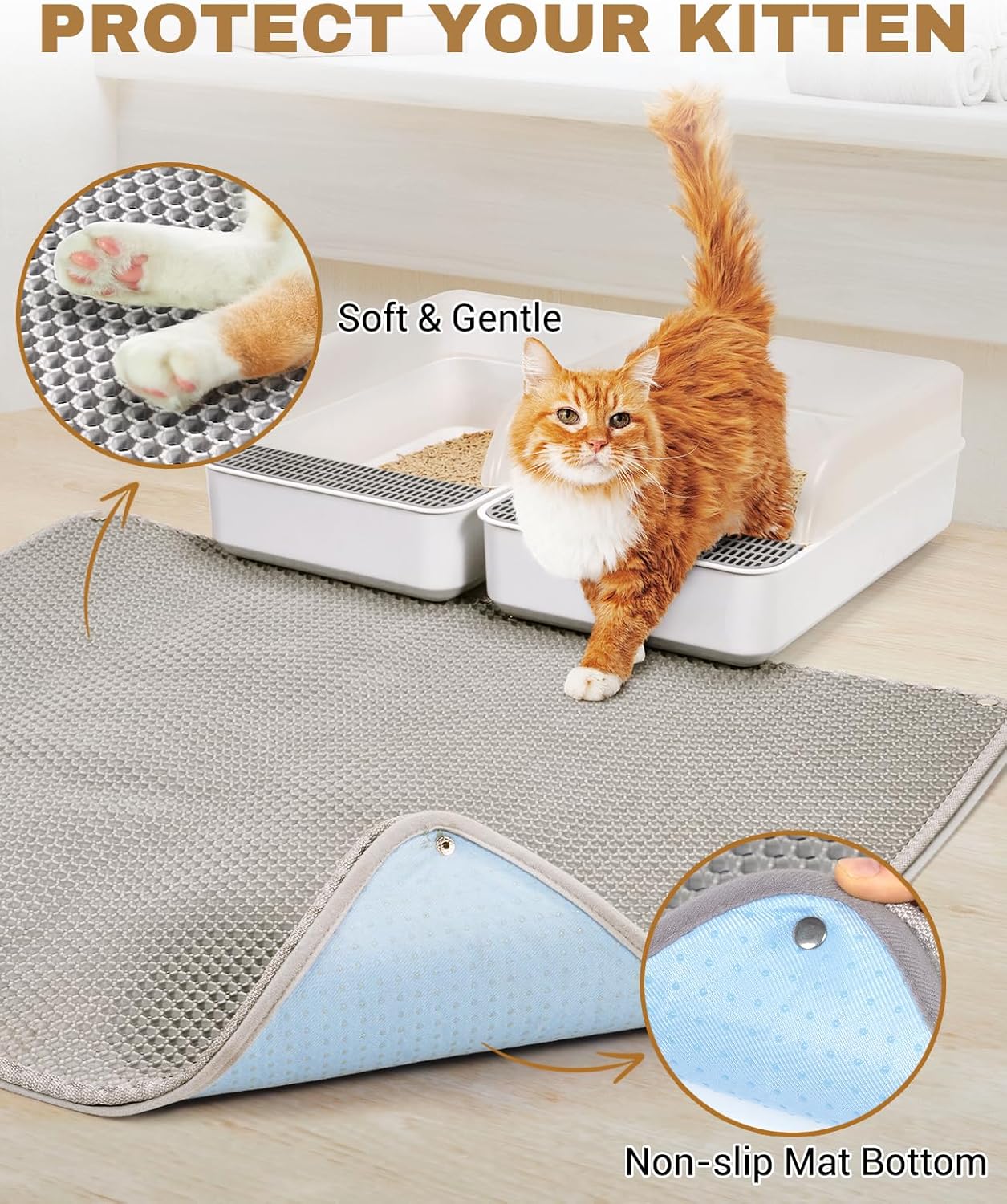 Cat Litter Mat - Extra Large XL 45"X 27" Cat Litter Trapping Mat, Machine Washable Double Layer Design, Urine & Waterproof for Kitty- Easy Clean for Floor
