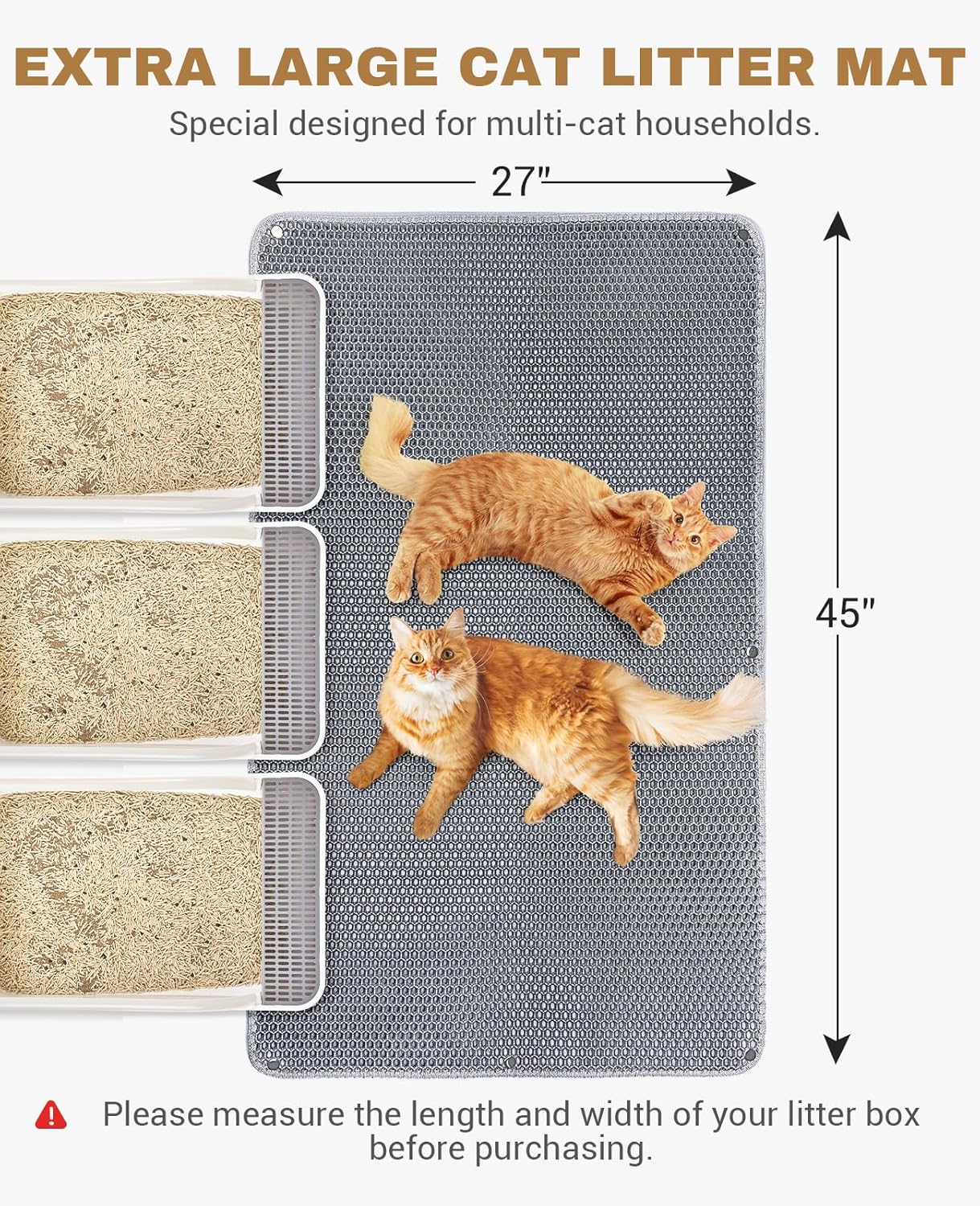Cat Litter Mat - Extra Large XL 45"X 27" Cat Litter Trapping Mat, Machine Washable Double Layer Design, Urine & Waterproof for Kitty- Easy Clean for Floor