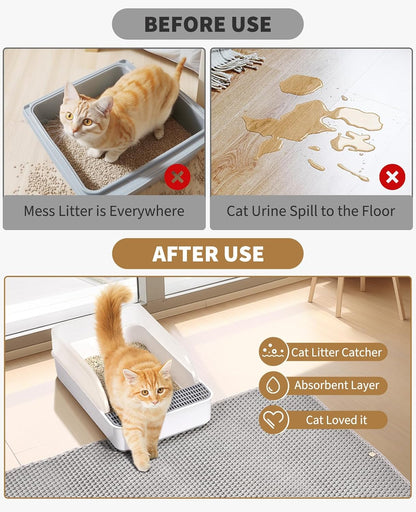 Cat Litter Mat - Extra Large XL 45"X 27" Cat Litter Trapping Mat, Machine Washable Double Layer Design, Urine & Waterproof for Kitty- Easy Clean for Floor
