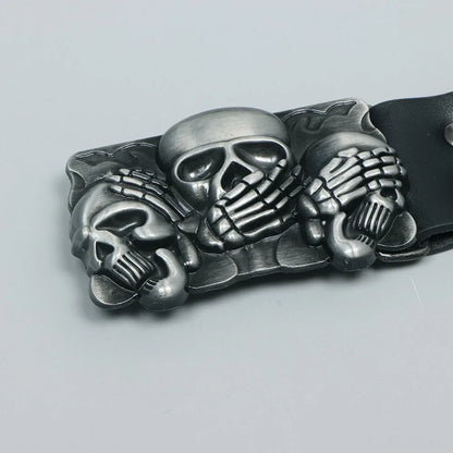 Fashion Casual Skull Belt Punk Versatile Gothic Leather Belt Adjustable Snap on Waist Belt Unisex