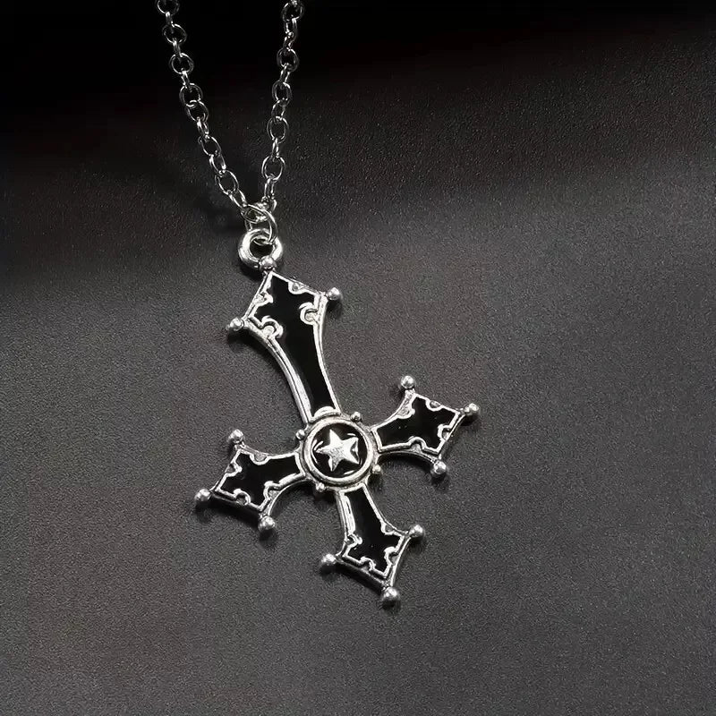 Red Crimson Bloody Inverted Upside Down Cross Pendant Necklace Vintage Gothic Satanic Pagan Wiccan Occult Jewelry Best Gift