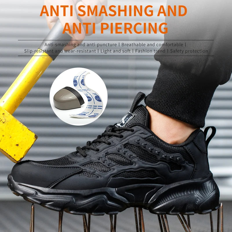 Work Safety Shoes for Men Lightweight Protective Work Sneakers Lightweight Men Shoes Breathable Shoes Anti-Puncture Work Shoe