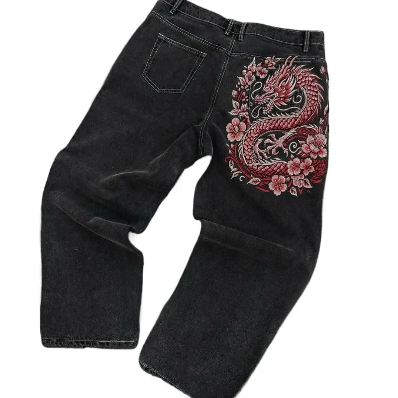 American Gothic Retro Cross Embroidery Washed Heavy Loose Jeans Men's Y2K New Popular Harajuku Hip-Hop Rock Couples Street Wear