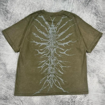 Men Gothic Skeleton Print T-shirt With Crew Neck Loose Shirt 2000s Clothing Hip Hop Couple Top Versatile Retro Pop Street