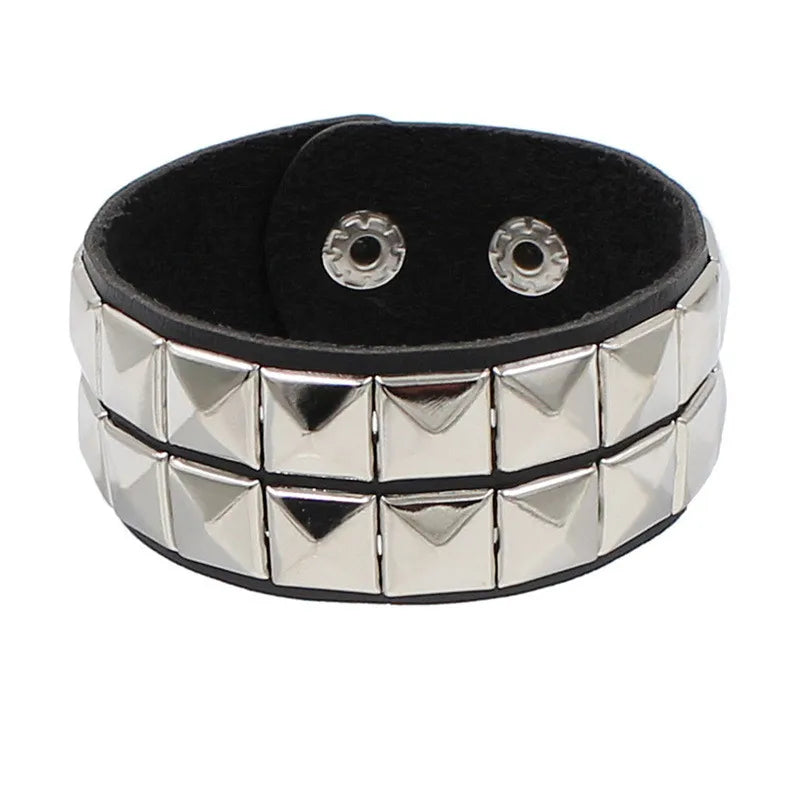 80s Leather Punk Bracelet for Men Women Wristband Goth Punk Rock Bracelet Cuff Bangle Unisex for Halloween Party Favors Accessor