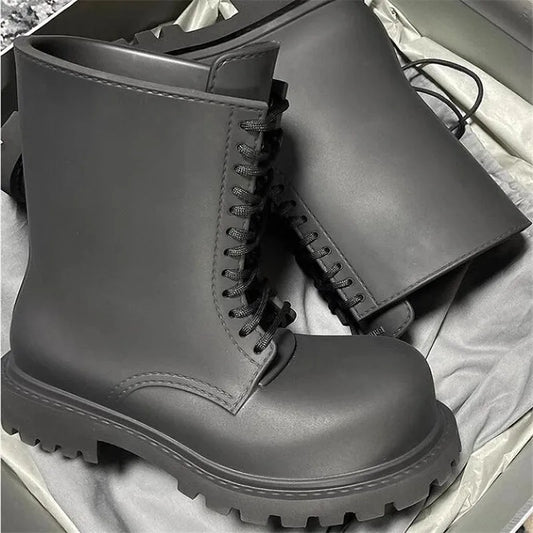 Boot Fashion Lacing Up Derby Black Boot