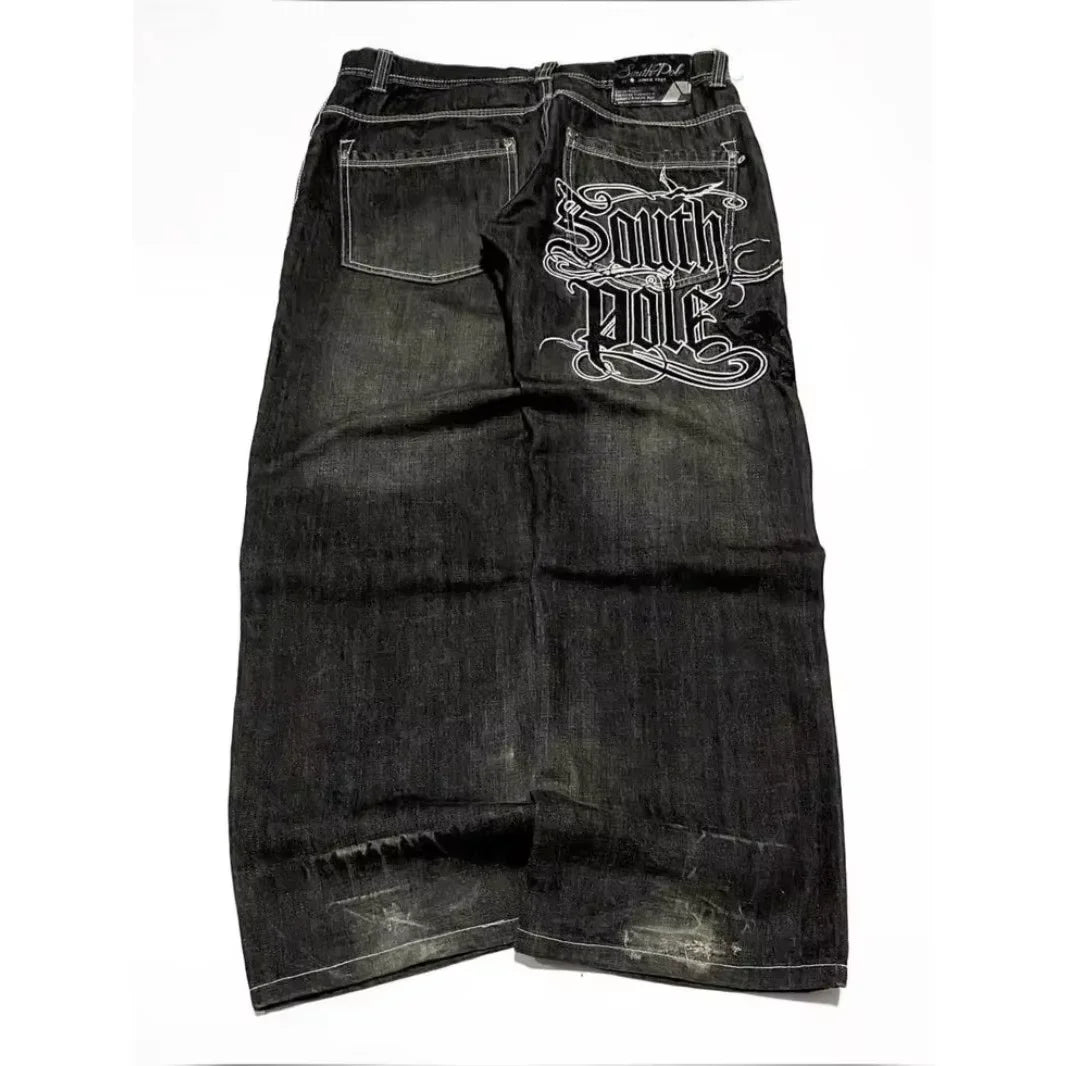 American Gothic Retro Cross Embroidery Washed Heavy Loose Jeans Men's Y2K New Popular Harajuku Hip-Hop Rock Couples Street Wear