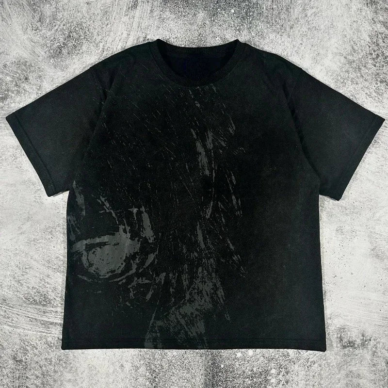 Men Gothic Skeleton Print T-shirt With Crew Neck Loose Shirt 2000s Clothing Hip Hop Couple Top Versatile Retro Pop Street