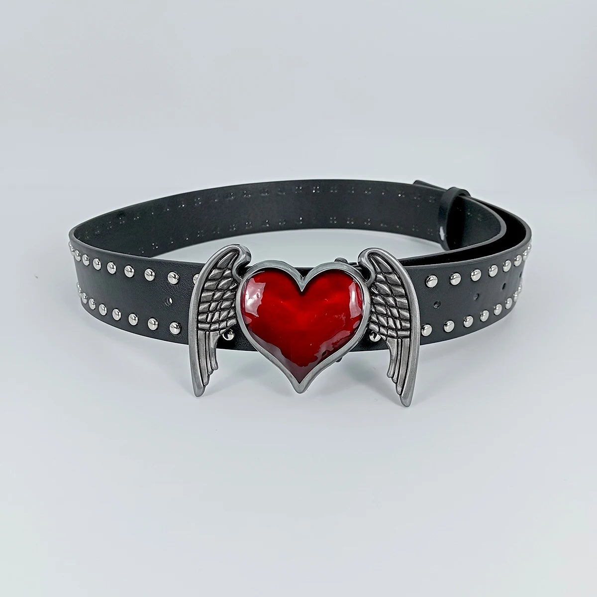 Unisex Jeans Belt Red Heart Wings Goth Y2k Fashion Belts For Women High Quality Luxury Brand Rivet Punk Accessory Men Waistband