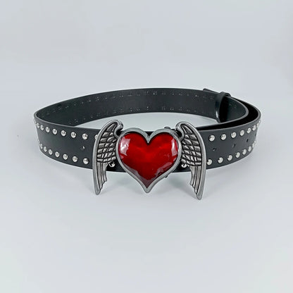 Unisex Jeans Belt Red Heart Wings Goth Y2k Fashion Belts For Women High Quality Luxury Brand Rivet Punk Accessory Men Waistband
