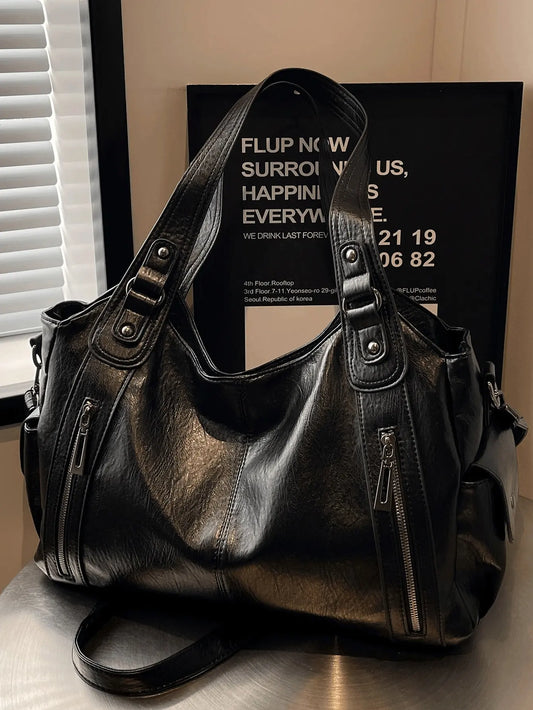 [Y2K Hot Bag] New Pu Leather Splicing Armpit Bag, Multi-Flap Pocket Pants Metal Buckle Crossbody Bag, Commuter Bag,