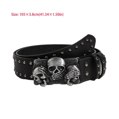 Fashion Casual Skull Belt Punk Versatile Gothic Leather Belt Adjustable Snap on Waist Belt Unisex