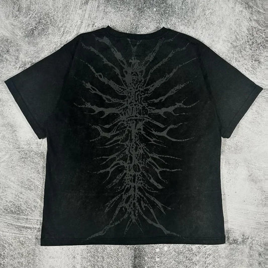 Men Gothic Skeleton Print T-shirt With Crew Neck Loose Shirt 2000s Clothing Hip Hop Couple Top Versatile Retro Pop Street