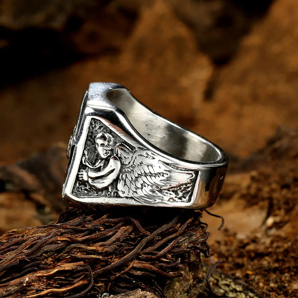 Grim Reaper Ring Retro Scythe Skull Rings Stainless Steel Hip Hop Men's Jewelry