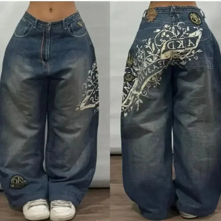 American Gothic Retro Cross Embroidery Washed Heavy Loose Jeans Men's Y2K New Popular Harajuku Hip-Hop Rock Couples Street Wear