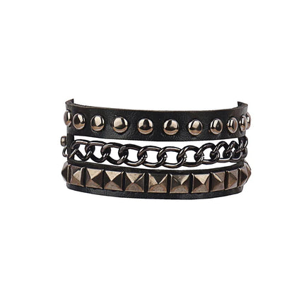 80s Leather Punk Bracelet for Men Women Wristband Goth Punk Rock Bracelet Cuff Bangle Unisex for Halloween Party Favors Accessor