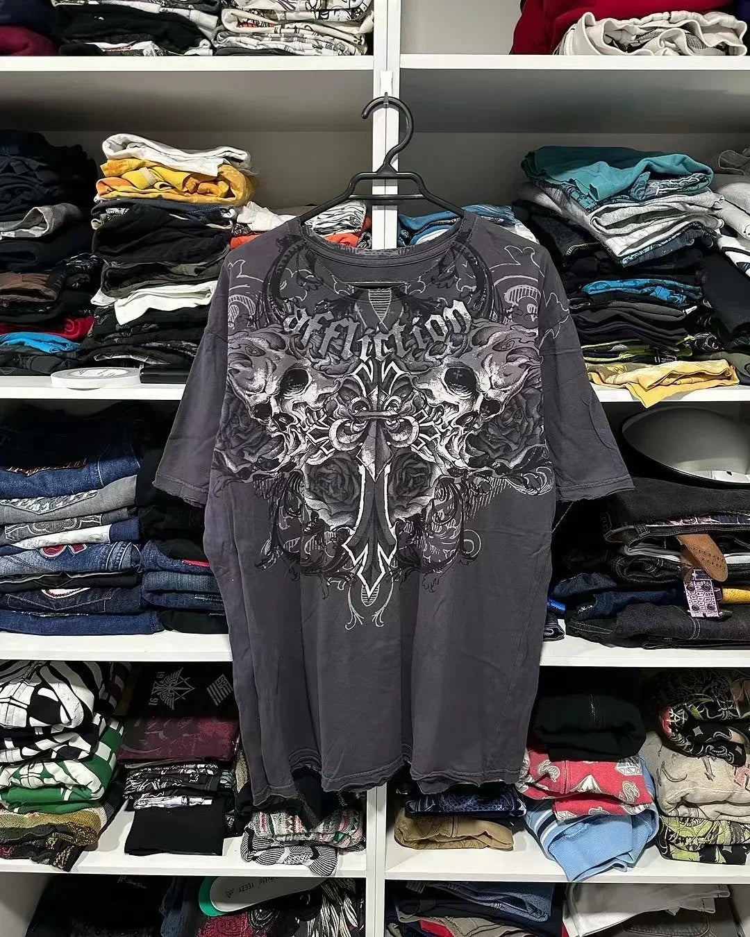 Men Gothic Skeleton Print T-shirt With Crew Neck Loose Shirt 2000s Clothing Hip Hop Couple Top Versatile Retro Pop Street