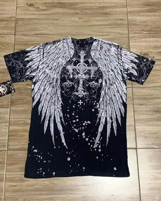 Men T-shirts Y2K Affliction Retro Women T-shirt Style Streetwear Tee Gothic Skull Cross Print Trendy Graphic Kid T-shirts
