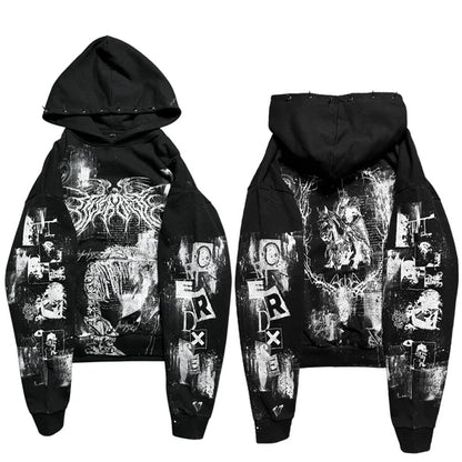 Overdxse Devil Horn Hoodie Gothic Street Clothing Oversized Pullover Unique Horn Design Avant-garde Fashion Limited Edition