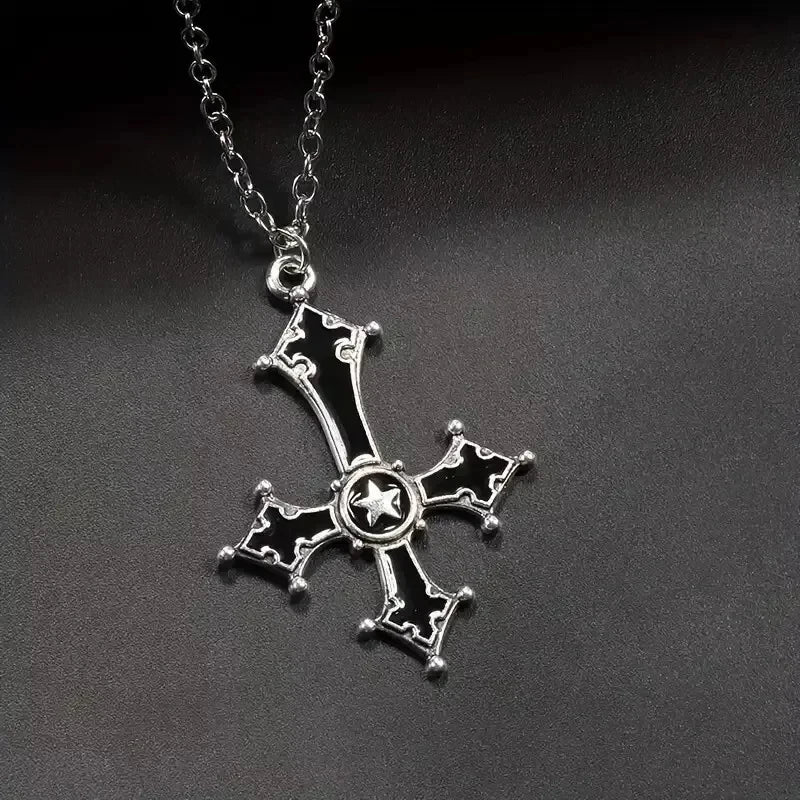 Red Crimson Bloody Inverted Upside Down Cross Pendant Necklace Vintage Gothic Satanic Pagan Wiccan Occult Jewelry Best Gift