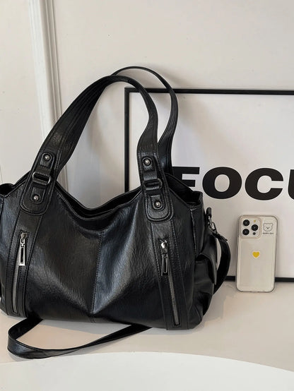 [Y2K Hot Bag] New Pu Leather Splicing Armpit Bag, Multi-Flap Pocket Pants Metal Buckle Crossbody Bag, Commuter Bag,