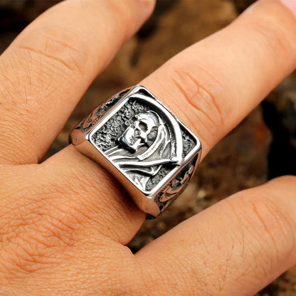 Grim Reaper Ring Retro Scythe Skull Rings Stainless Steel Hip Hop Men's Jewelry