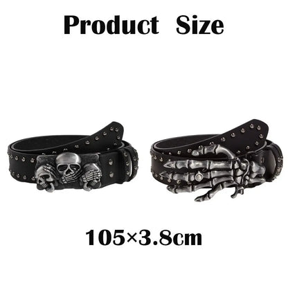 Fashion Casual Skull Belt Punk Versatile Gothic Leather Belt Adjustable Snap on Waist Belt Unisex