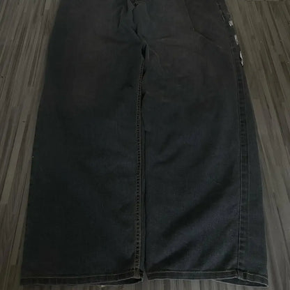 Y2K Fashion Baggy Jeans Goth Stripe Embroidery Straight Leg Pants Wing Hot melt Loose Denim Jeans Men Fashion Wide-Leg Trousers