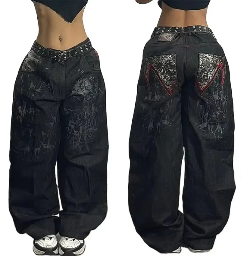 American Gothic Retro Cross Embroidery Washed Heavy Loose Jeans Men's Y2K New Popular Harajuku Hip-Hop Rock Couples Street Wear
