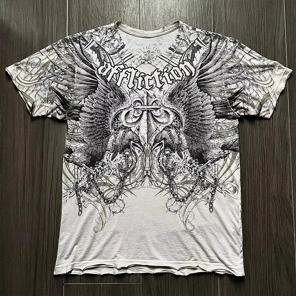Men T-shirts Y2K Affliction Retro Women T-shirt Style Streetwear Tee Gothic Skull Cross Print Trendy Graphic Kid T-shirts