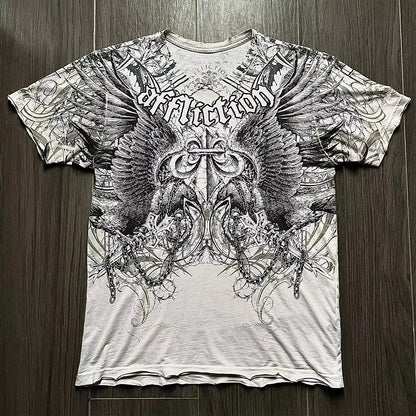 Men T-shirts Y2K Affliction Retro Women T-shirt Style Streetwear Tee Gothic Skull Cross Print Trendy Graphic Kid T-shirts