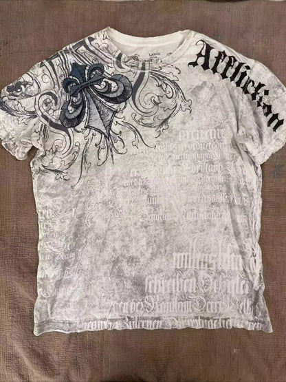 Men T-shirts Y2K Affliction Retro Women T-shirt Style Streetwear Tee Gothic Skull Cross Print Trendy Graphic Kid T-shirts