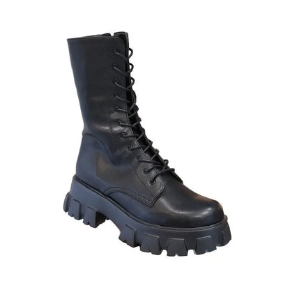 New Mid Calf Boots Autumn Winter Fashion Lace-up Ladies Chelsea Zipper