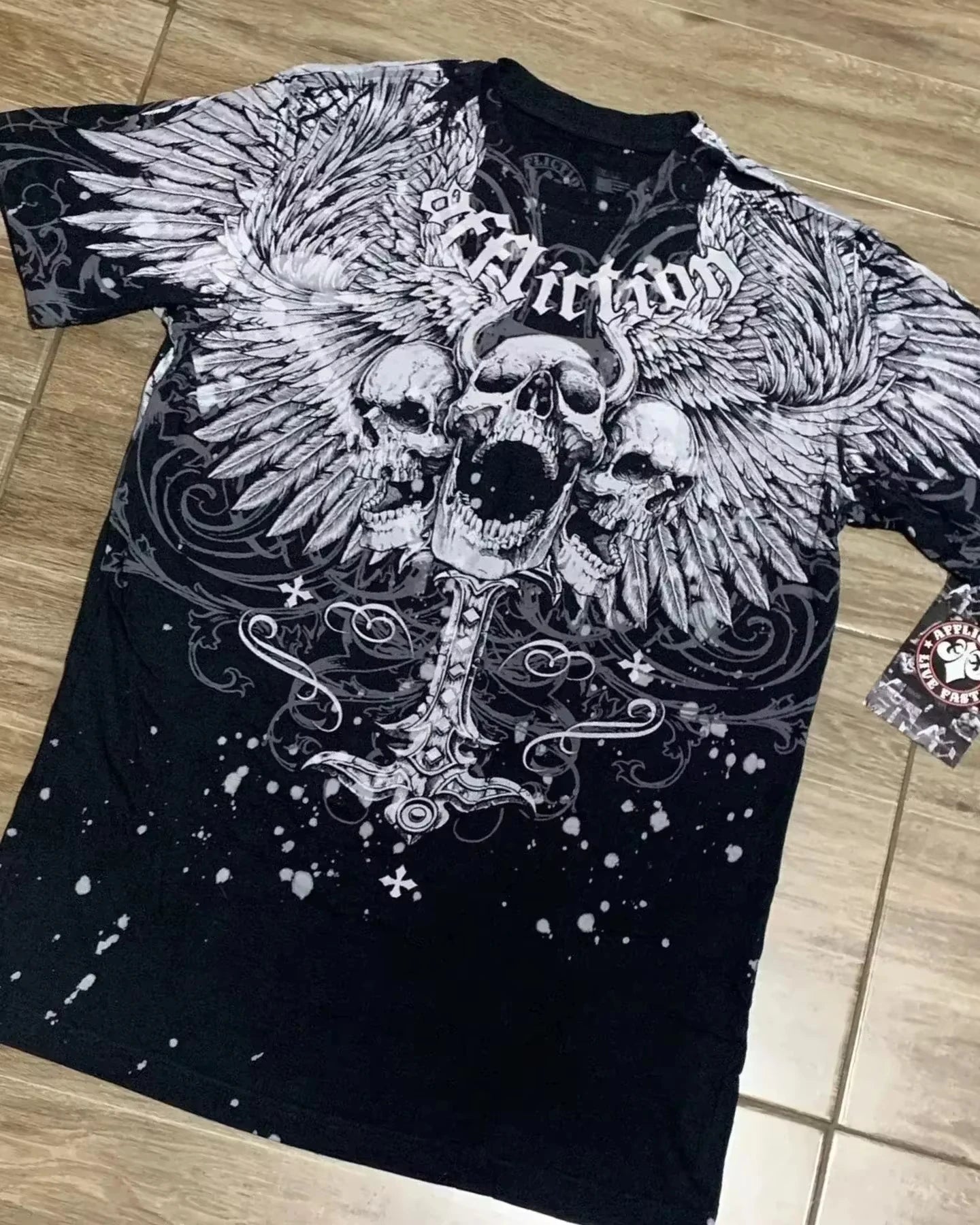 Men T-shirts Y2K Affliction Retro Women T-shirt Style Streetwear Tee Gothic Skull Cross Print Trendy Graphic Kid T-shirts