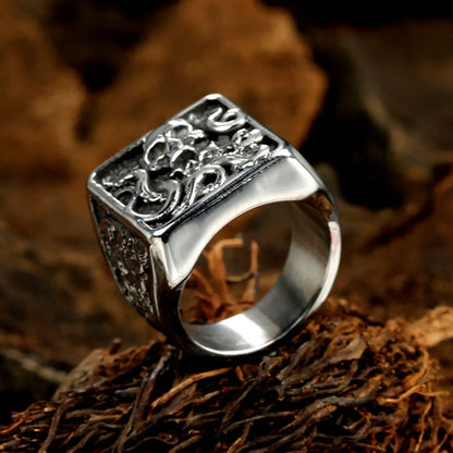 Grim Reaper Ring Retro Scythe Skull Rings Stainless Steel Hip Hop Men's Jewelry