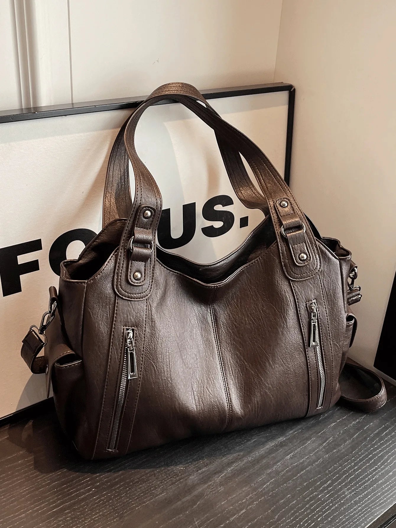 [Y2K Hot Bag] New Pu Leather Splicing Armpit Bag, Multi-Flap Pocket Pants Metal Buckle Crossbody Bag, Commuter Bag,