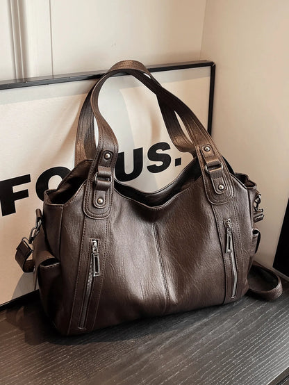 [Y2K Hot Bag] New Pu Leather Splicing Armpit Bag, Multi-Flap Pocket Pants Metal Buckle Crossbody Bag, Commuter Bag,