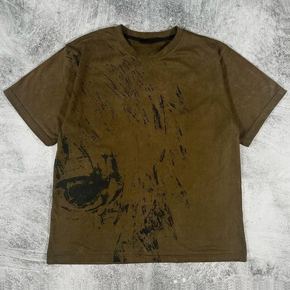 Men Gothic Skeleton Print T-shirt With Crew Neck Loose Shirt 2000s Clothing Hip Hop Couple Top Versatile Retro Pop Street