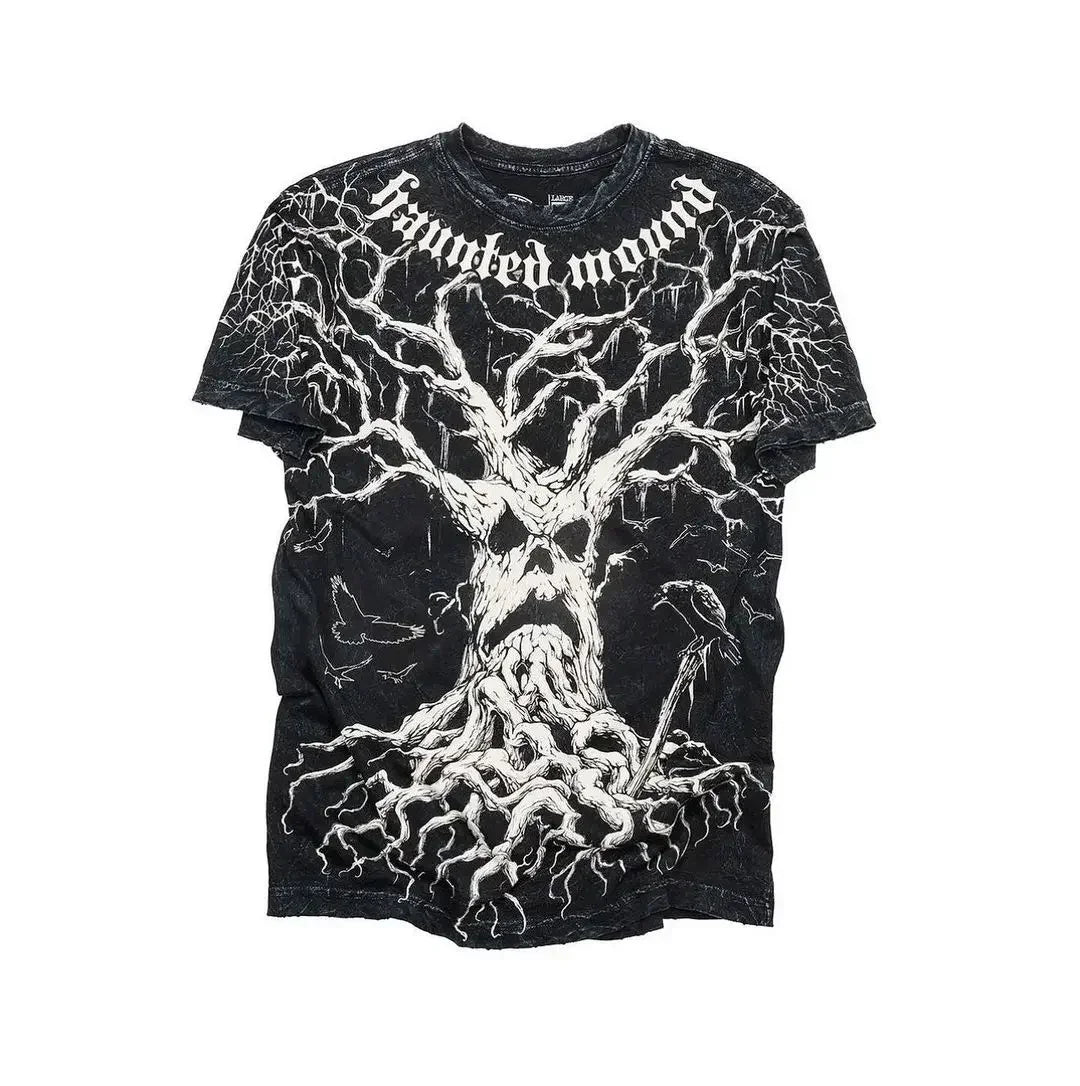 Men Gothic Skeleton Print T-shirt With Crew Neck Loose Shirt 2000s Clothing Hip Hop Couple Top Versatile Retro Pop Street